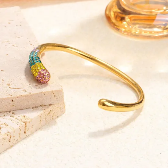 Hot Selling Jewelry Elegant Geometric Copper 18K Gold Color Cuff Bracelet Rhinestone Cuff Bangle 