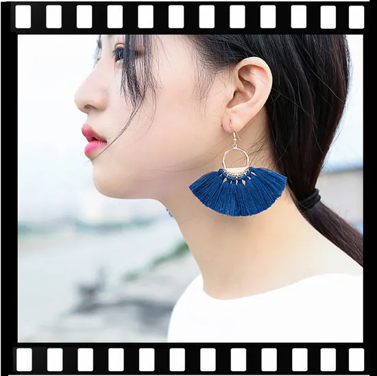 Ladies Beautiful Handmade Bohemian Hoop Colorful Thread Jewelry Fashion Accessories Tassel Earrings 