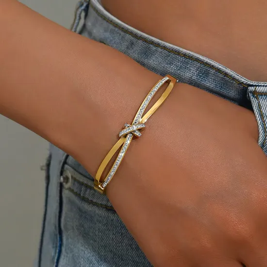 Hotsale Cubic Zirconia Double Knot Bracelet Line Rope Shining Crystal Diamond Bangles 