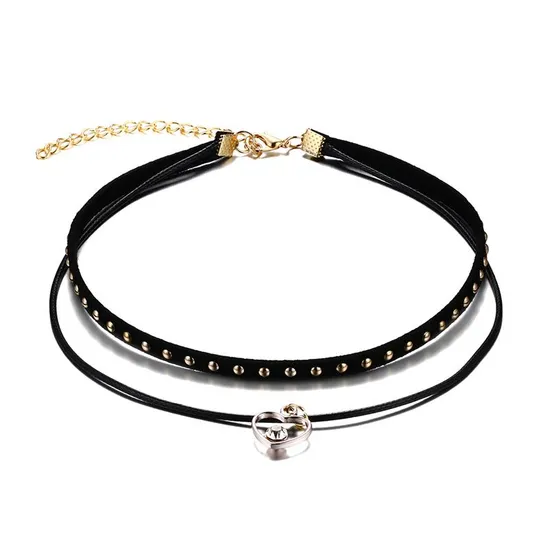 Stainless Steel Bead PU Choker with Shiny Stone Crystal for Female 