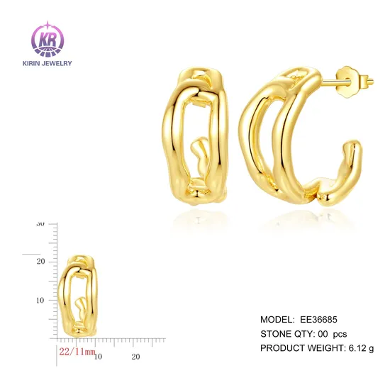 Wholesale Luxury Famous 925 Sterling Silver Jewelry Gold Plated Zircon Hoop Earrings 