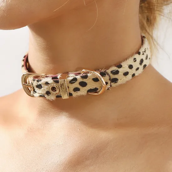 Y2K Sweet Cool Hottie Niche Design Leopard Choker Collar Punk Leather Neckband 